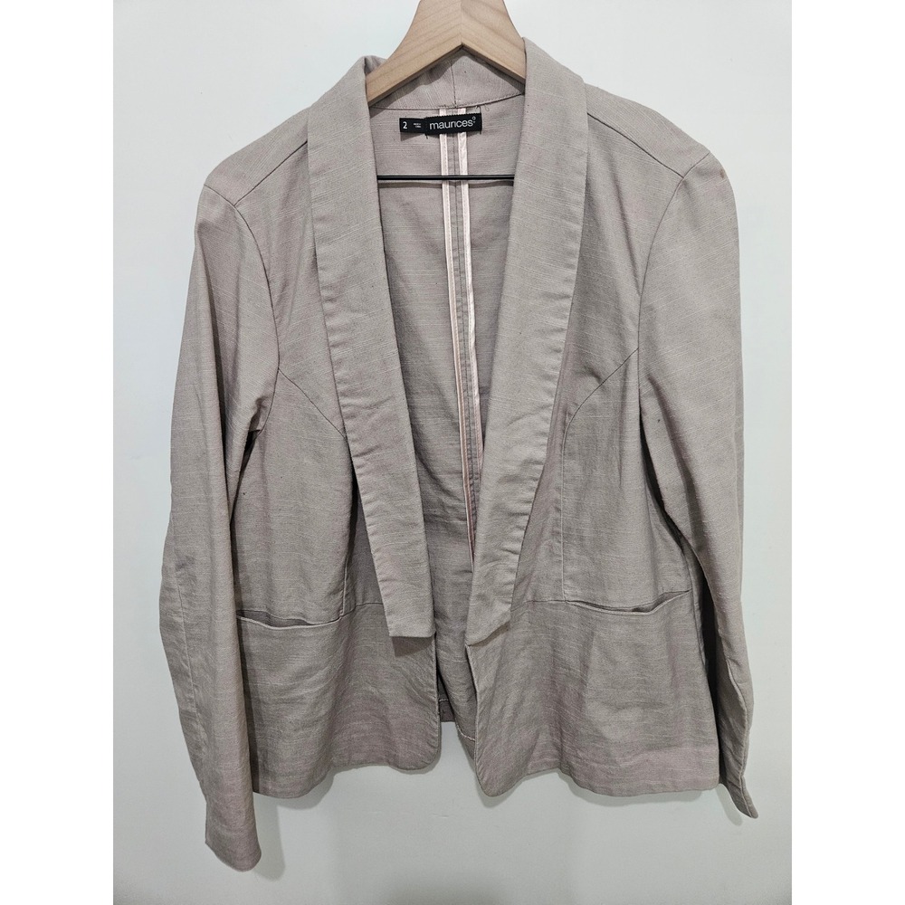 Maurices Womens Taupe Open Front Blazer Cotton Blend‎ Textured Jacket Size 2